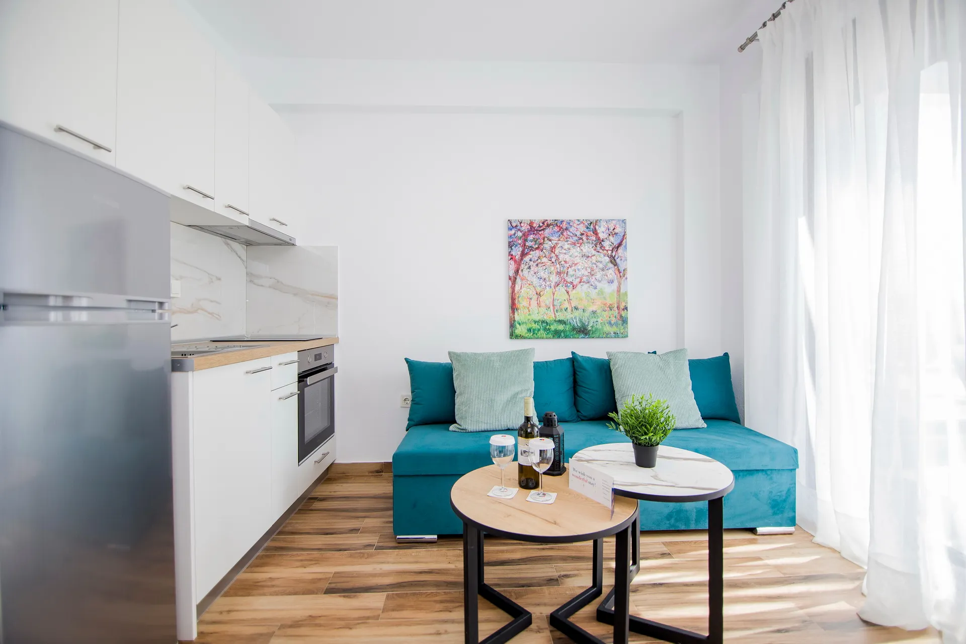 Tiara Holidays - Olympiada Residential Complex & Villas - One Bedroom Apartment with Pool Access - living room and kitchen.webp